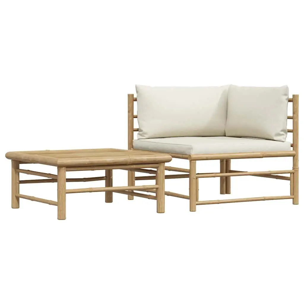 Bamboo Outdoor Garden Lounge Set 2 Piece Sectional Sofa with Cushions Side Table