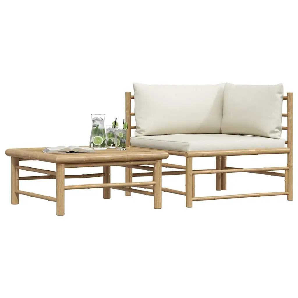 Bamboo Outdoor Garden Lounge Set 2 Piece Sectional Sofa with Cushions Side Table