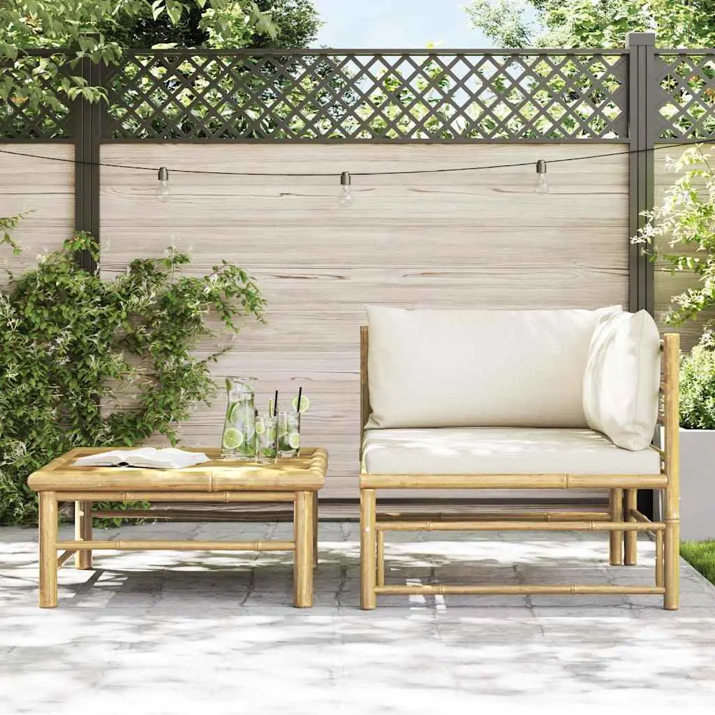 Bamboo Outdoor Garden Lounge Set 2 Piece Sectional Sofa with Cushions Side Table