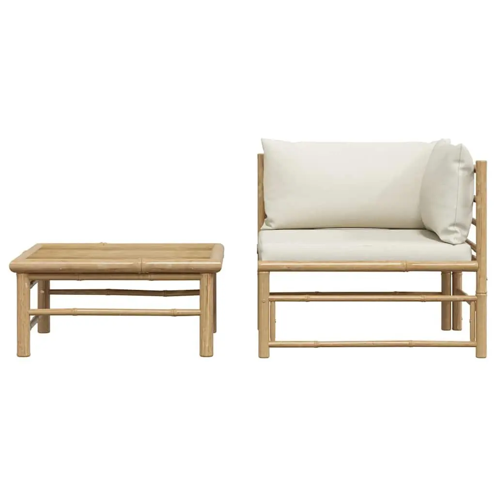 Bamboo Outdoor Garden Lounge Set 2 Piece Sectional Sofa with Cushions Side Table
