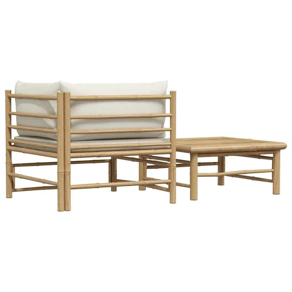 Bamboo Outdoor Garden Lounge Set 2 Piece Sectional Sofa with Cushions Side Table