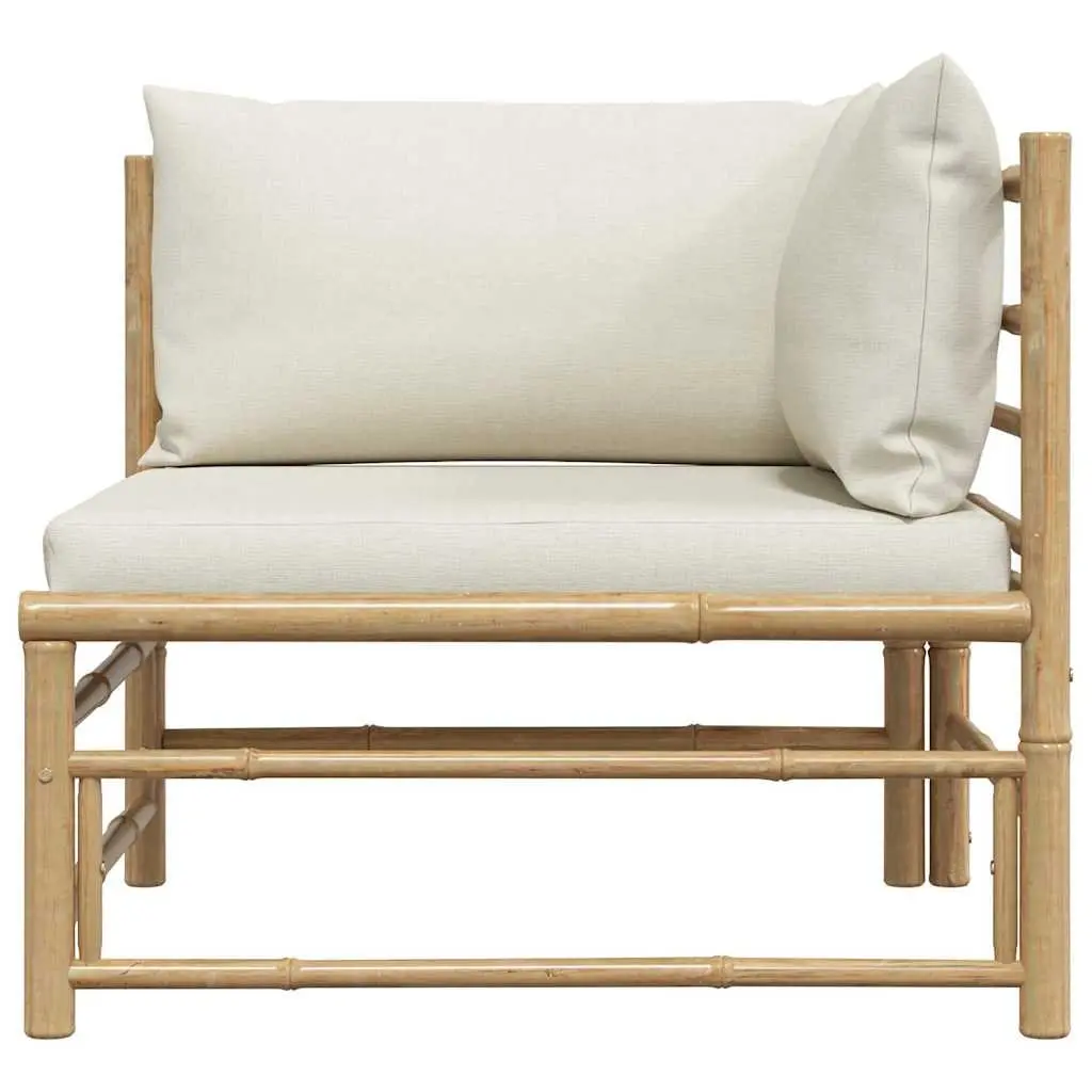 Modular Outdoor Lounge Set Bamboo with Cream White Cushions Garden Corner Sofa