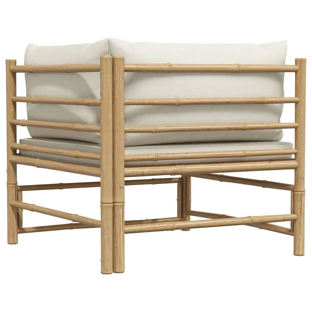 Modular Outdoor Lounge Set Bamboo with Cream White Cushions Garden Corner Sofa