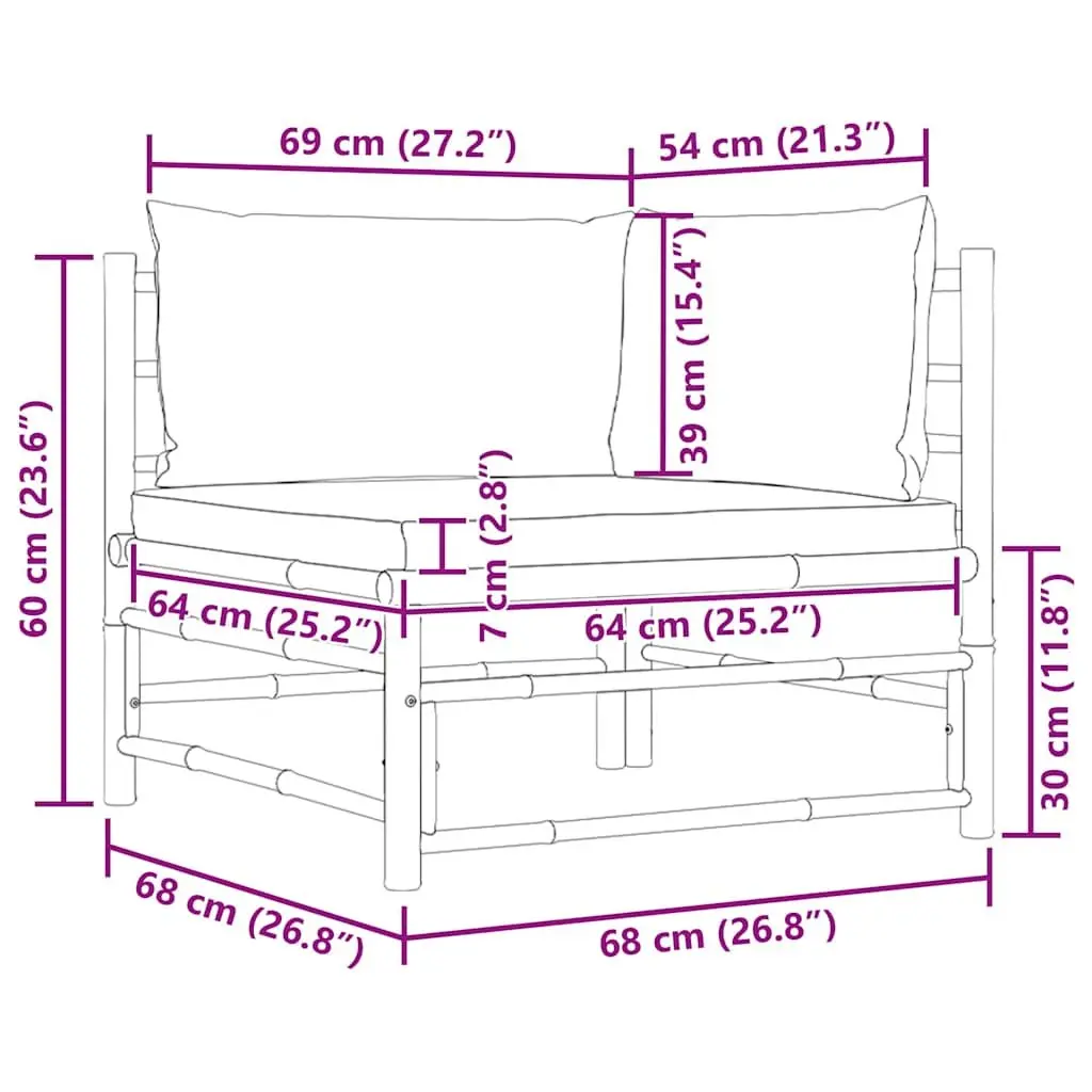 Modular Outdoor Lounge Set Bamboo with Cream White Cushions Garden Corner Sofa