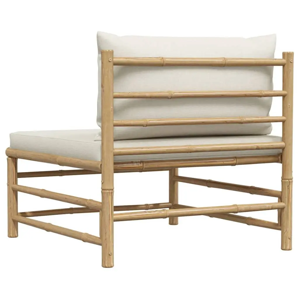 Garden Middle Sofa Modular Outdoor Seating Bamboo Frame Cream Cushions Patio