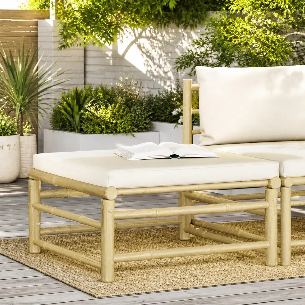 Garden Footrest Ottoman Bamboo Cushioned Modular Outdoor Patio Lounge Seat