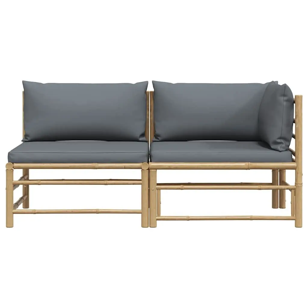 Garden Lounge Set Bamboo Outdoor Sofa 2 Piece with Dark Grey Cushions