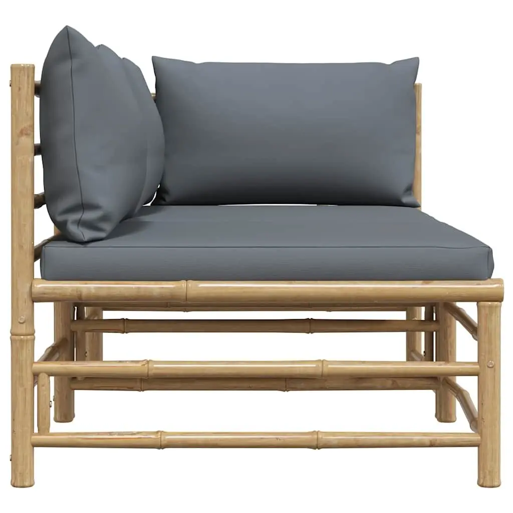Garden Lounge Set Bamboo Outdoor Sofa 2 Piece with Dark Grey Cushions