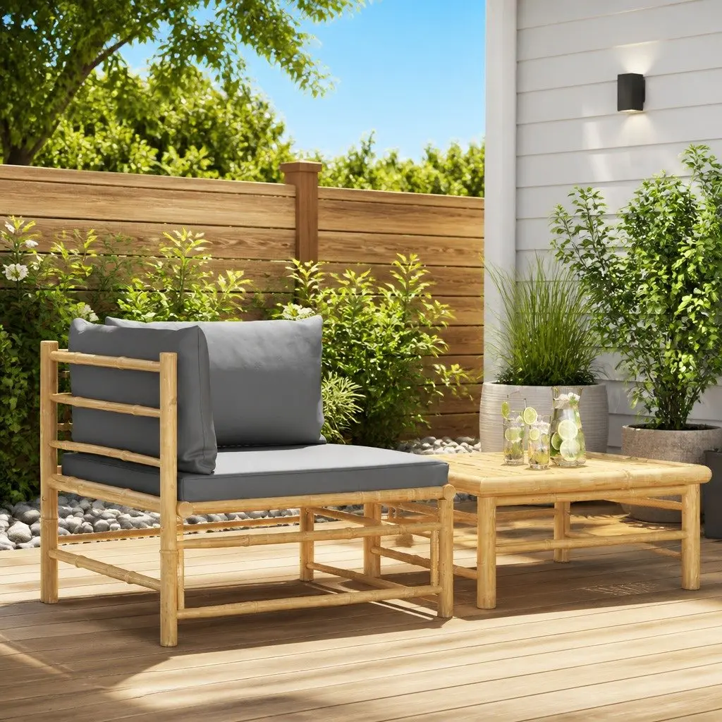 Modular 2 Piece Outdoor Lounge Set Bamboo Frame with Cushions Grey