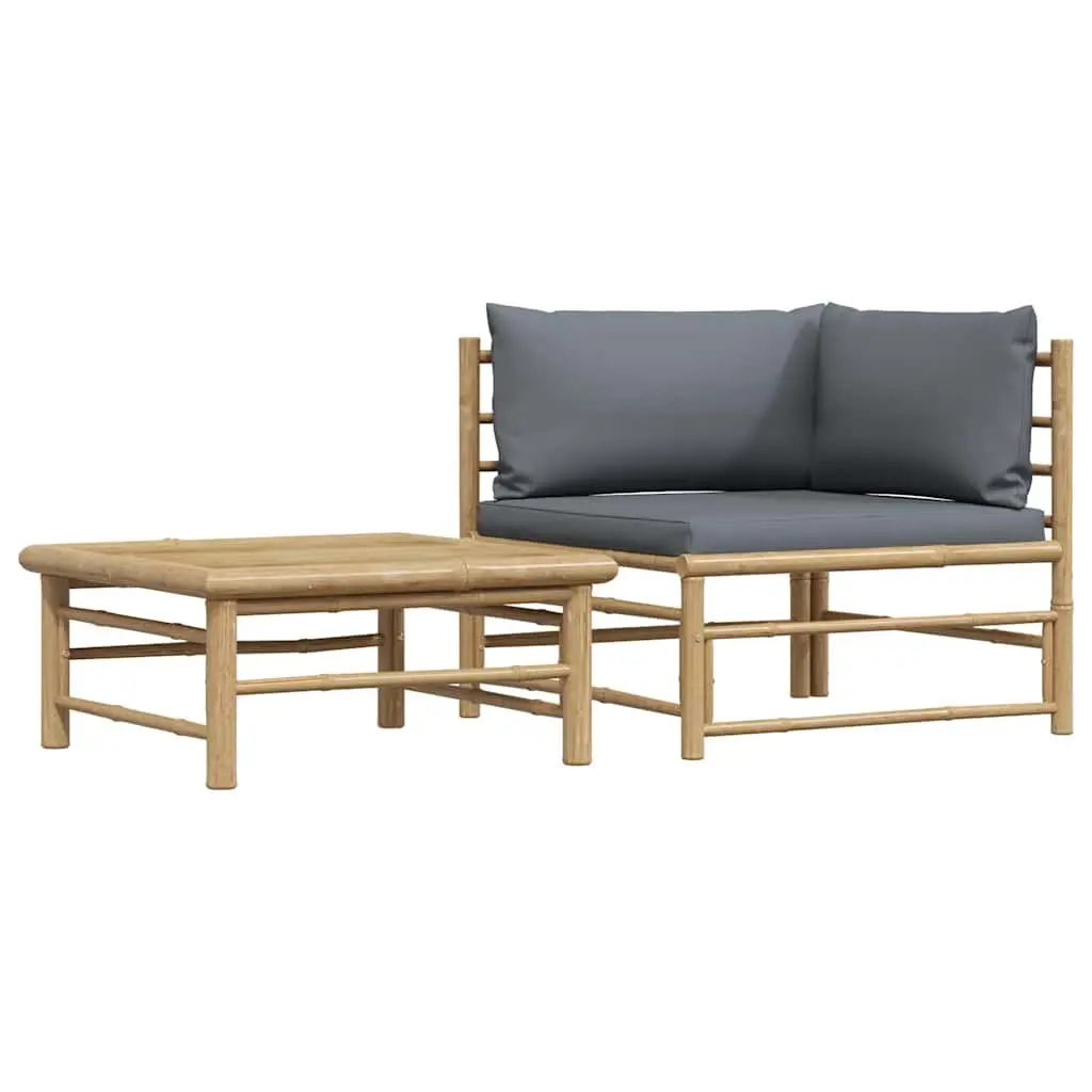 Modular 2 Piece Outdoor Lounge Set Bamboo Frame with Cushions Grey