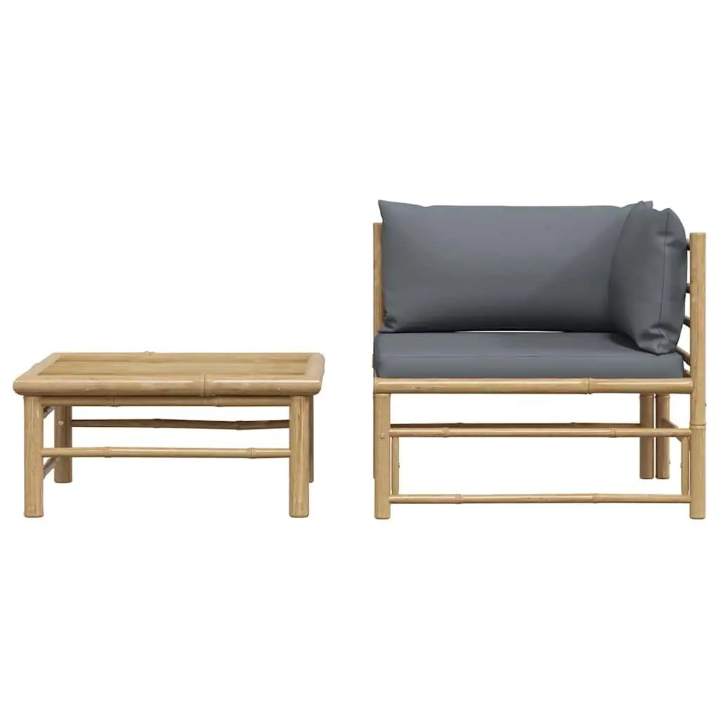 Modular 2 Piece Outdoor Lounge Set Bamboo Frame with Cushions Grey