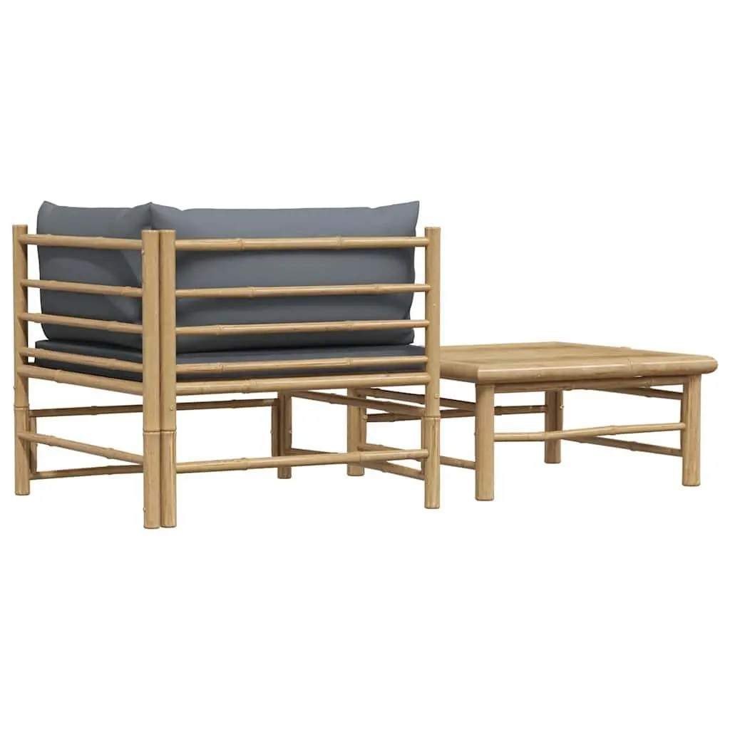 Modular 2 Piece Outdoor Lounge Set Bamboo Frame with Cushions Grey