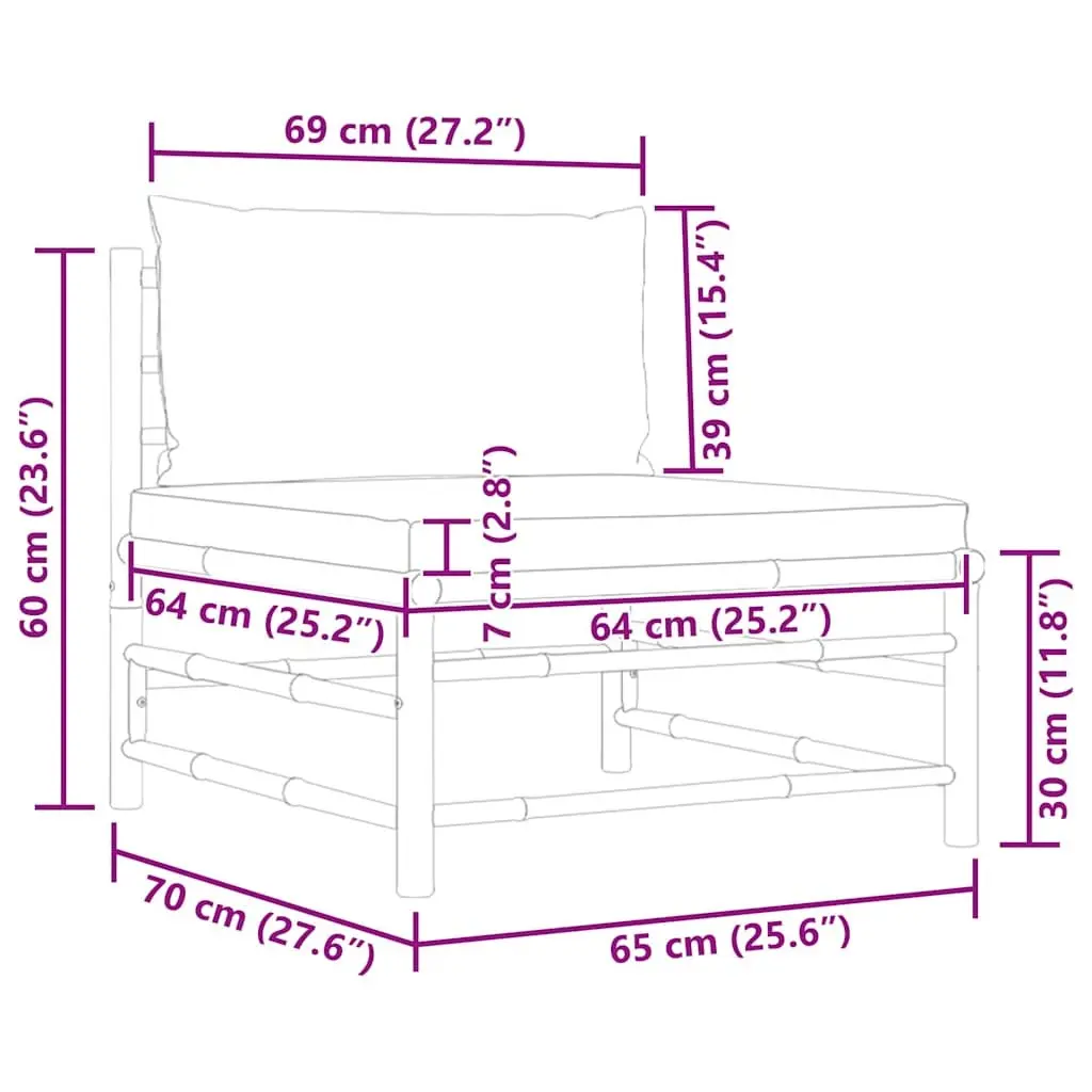 Garden Middle Sofa with Grey Cushions