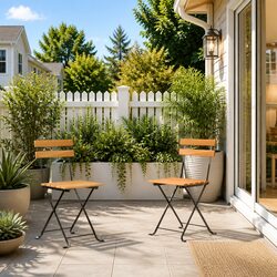 Folding Outdoor Chairs 2 pcs Garden Patio Seating Steel Acacia Wood Brown