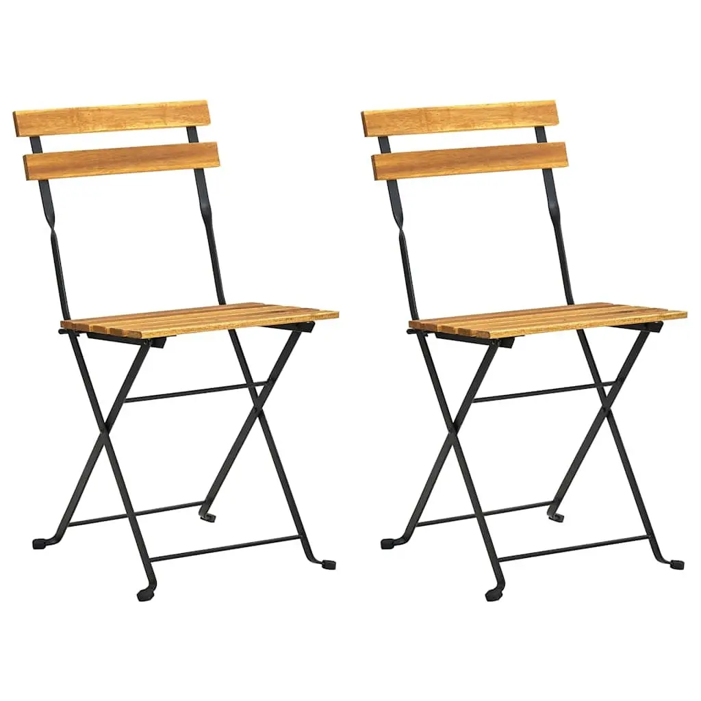 Folding Outdoor Chairs 2 pcs Garden Patio Seating Steel Acacia Wood Brown