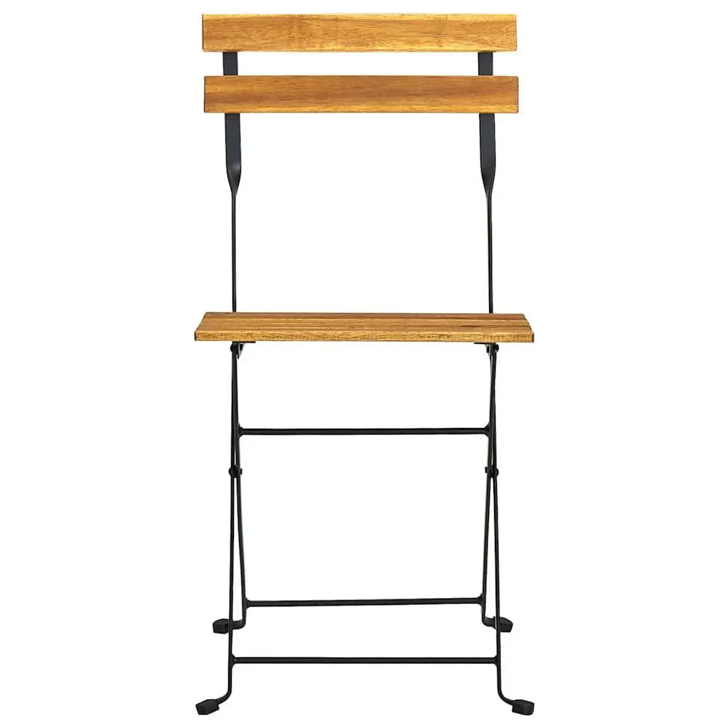 Folding Outdoor Chairs 2 pcs Garden Patio Seating Steel Acacia Wood Brown