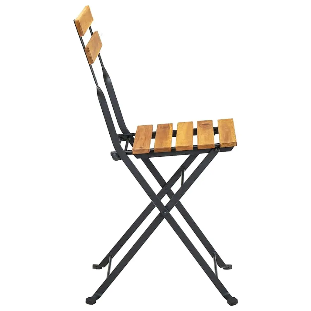 Folding Outdoor Chairs 2 pcs Garden Patio Seating Steel Acacia Wood Brown