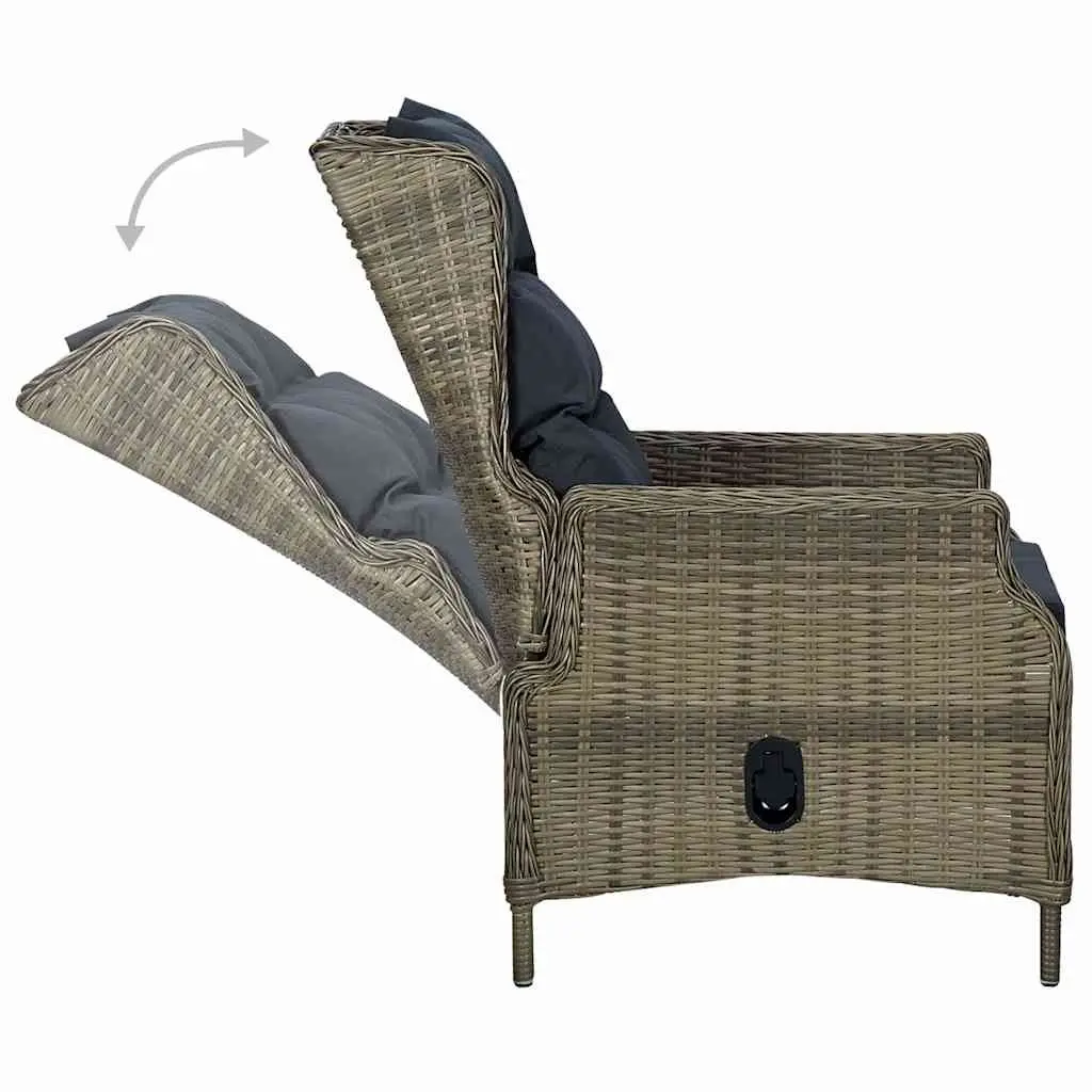 Reclining Garden Chair Adjustable Backrest Brown PE Rattan Steel Frame