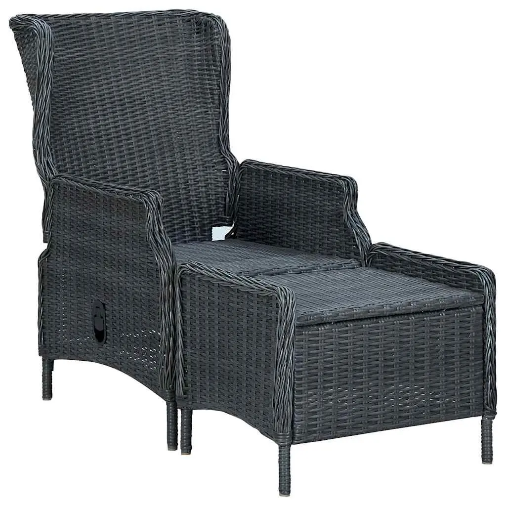Reclining Garden Chair with Footstool PE Rattan Outdoor Lounger Grey