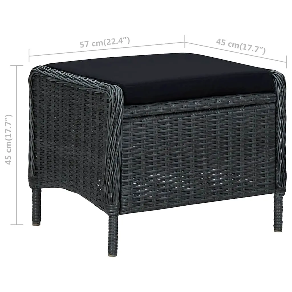 Reclining Garden Chair with Footstool PE Rattan Outdoor Lounger Grey