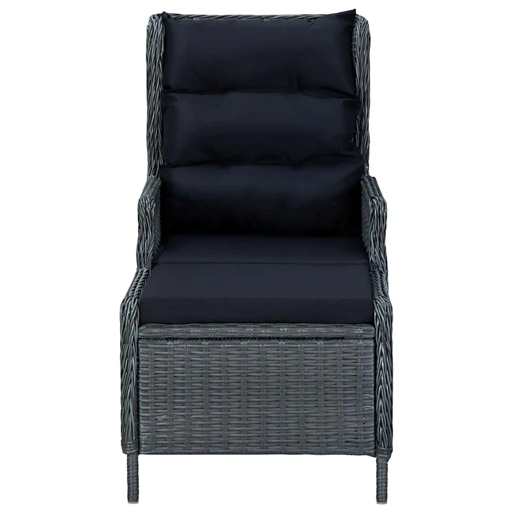 Reclining Garden Chair with Footstool PE Rattan Outdoor Lounger Grey