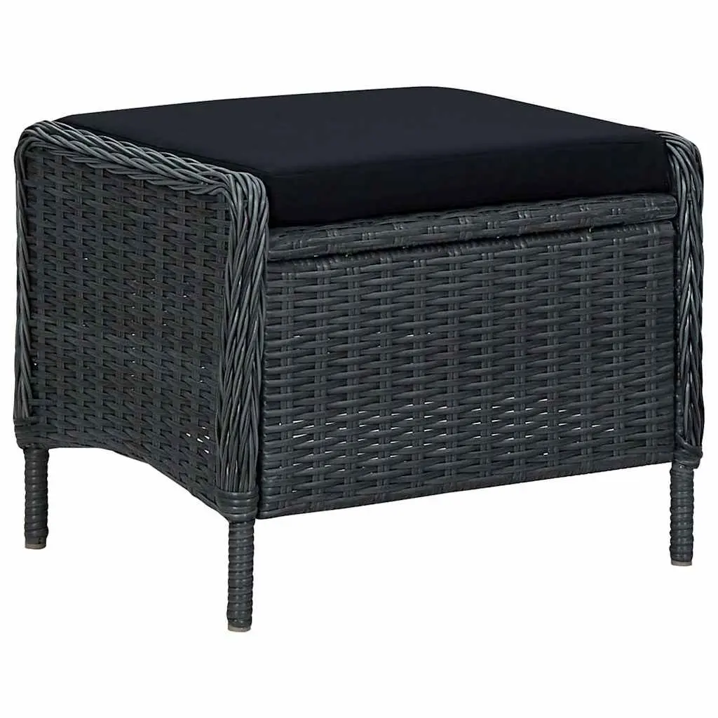 Reclining Garden Chair with Footstool PE Rattan Outdoor Lounger Grey