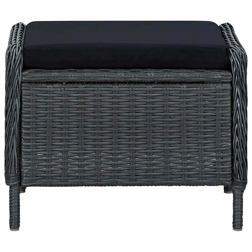 Reclining Garden Chair with Footstool PE Rattan Outdoor Lounger Grey