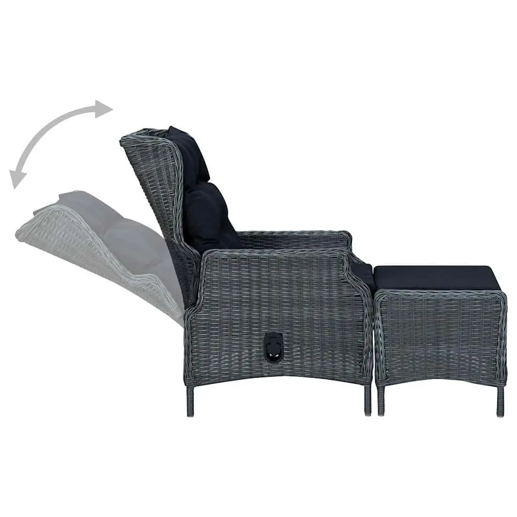 Reclining Garden Chair with Footstool PE Rattan Outdoor Lounger Grey