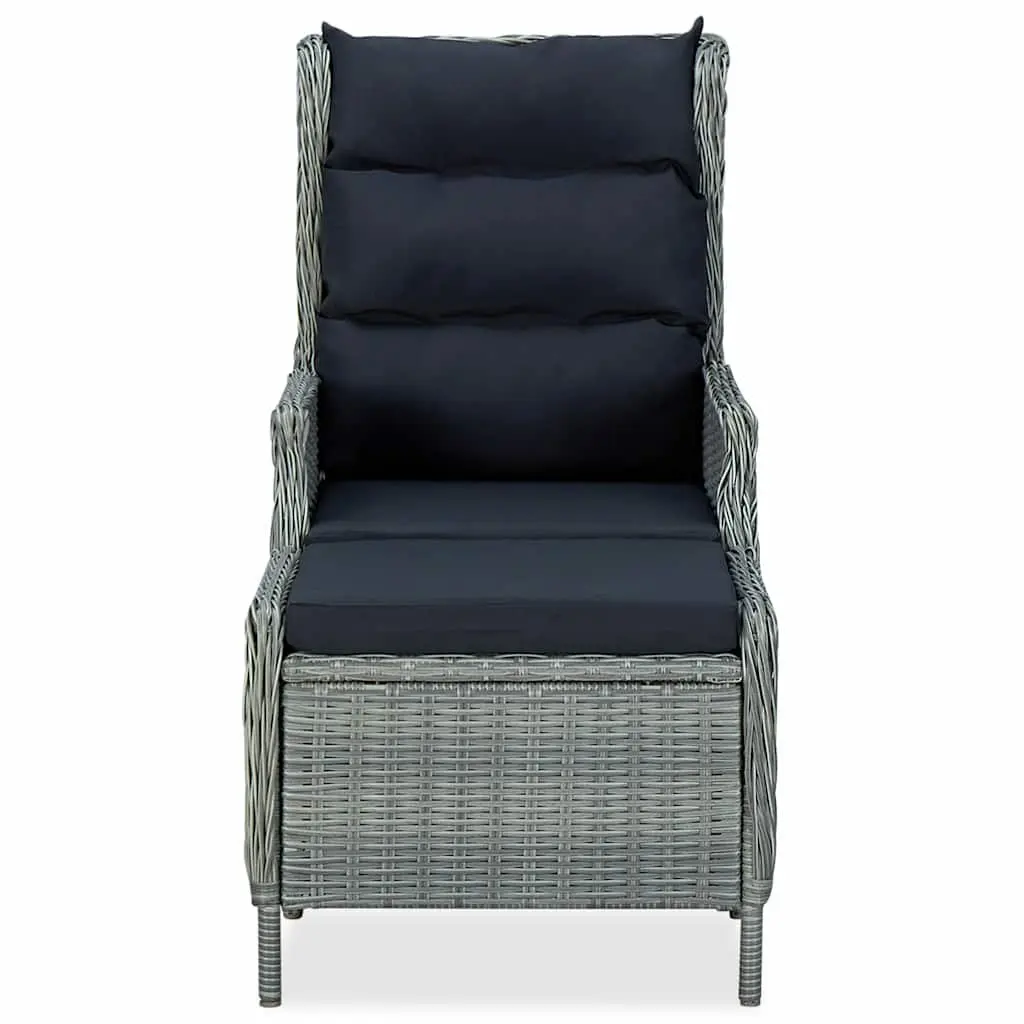 Outdoor Recliner Chair with Footstool Adjustable Backrest Grey Poly Rattan Garden Furniture