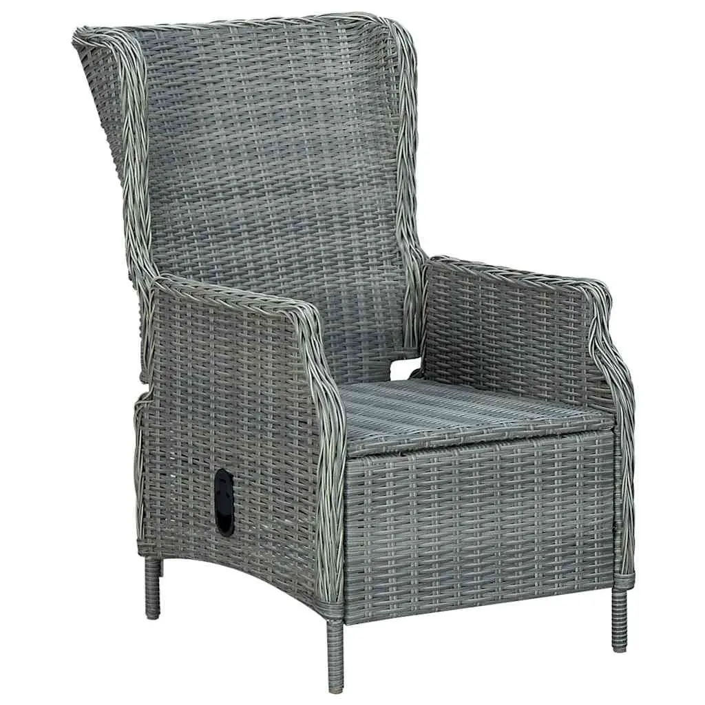 Outdoor Recliner Chair with Footstool Adjustable Backrest Grey Poly Rattan Garden Furniture