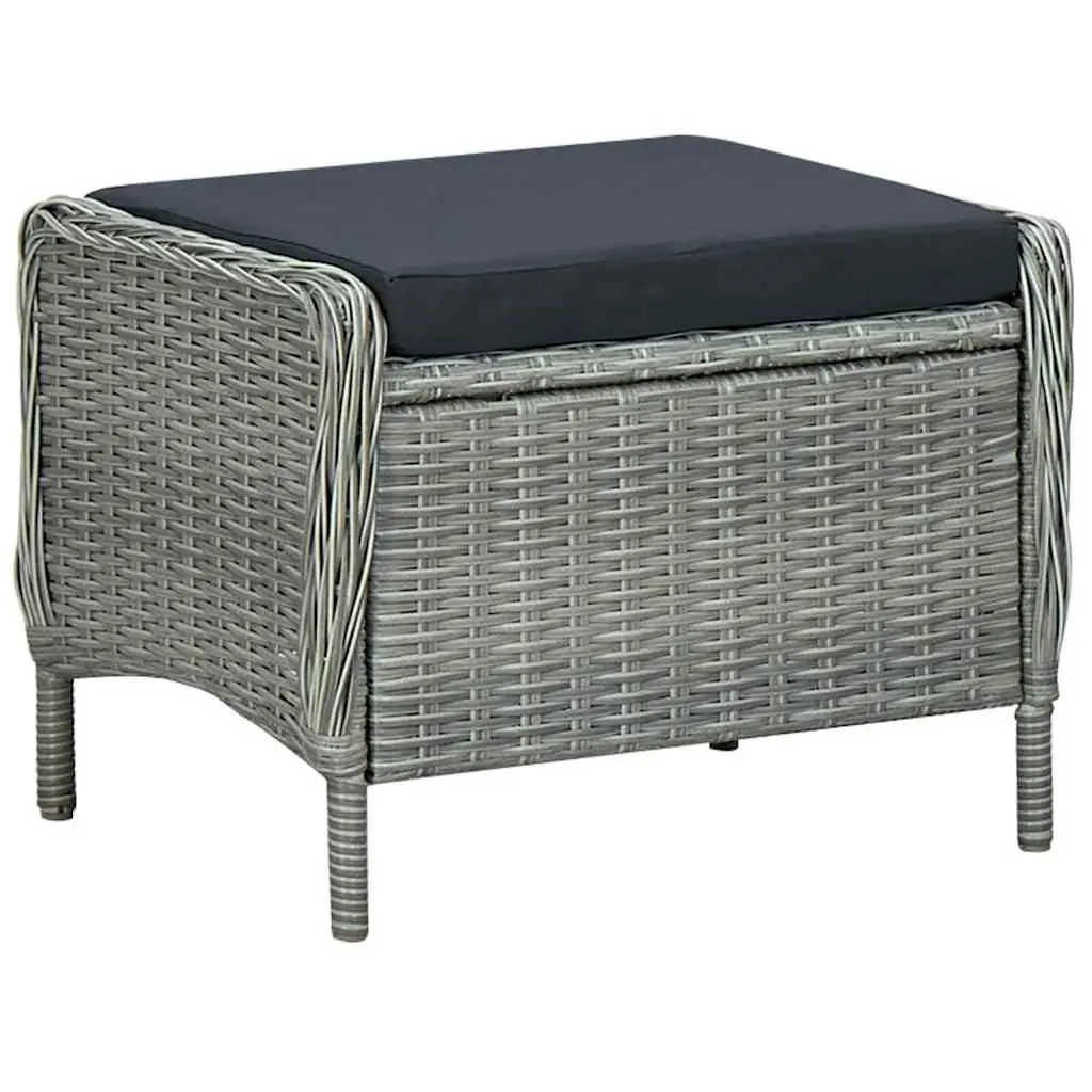 Outdoor Recliner Chair with Footstool Adjustable Backrest Grey Poly Rattan Garden Furniture