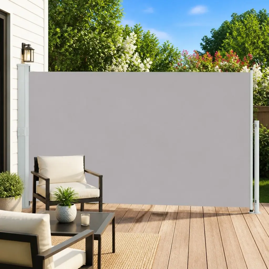Retractable Side Awning Grey 180x500cm Privacy Screen Sunshade