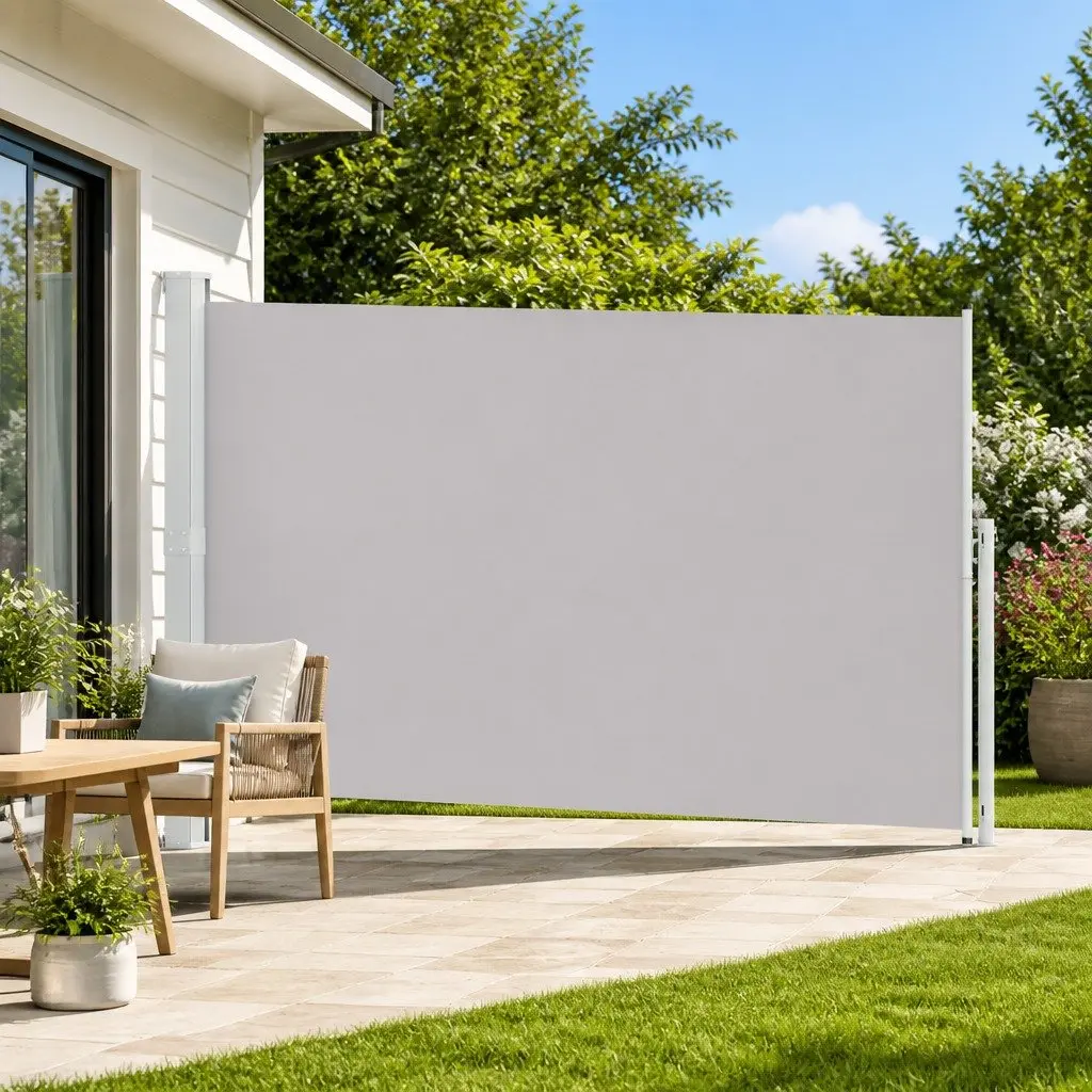 Retractable Side Awning Grey 200x500cm Outdoor Sunshade Privacy Screen