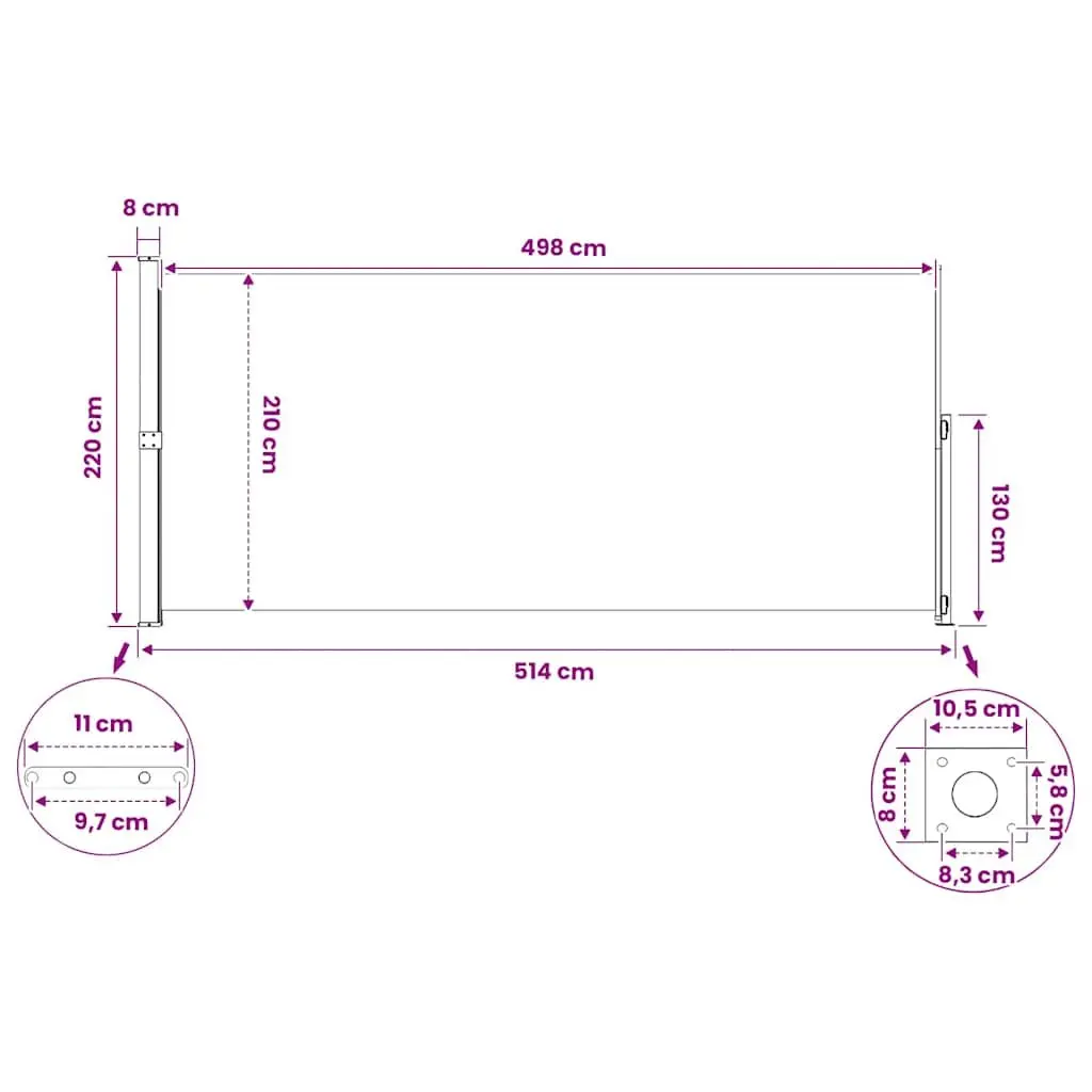 Retractable Side Awning Grey 220x500cm Outdoor Sunshade Screen