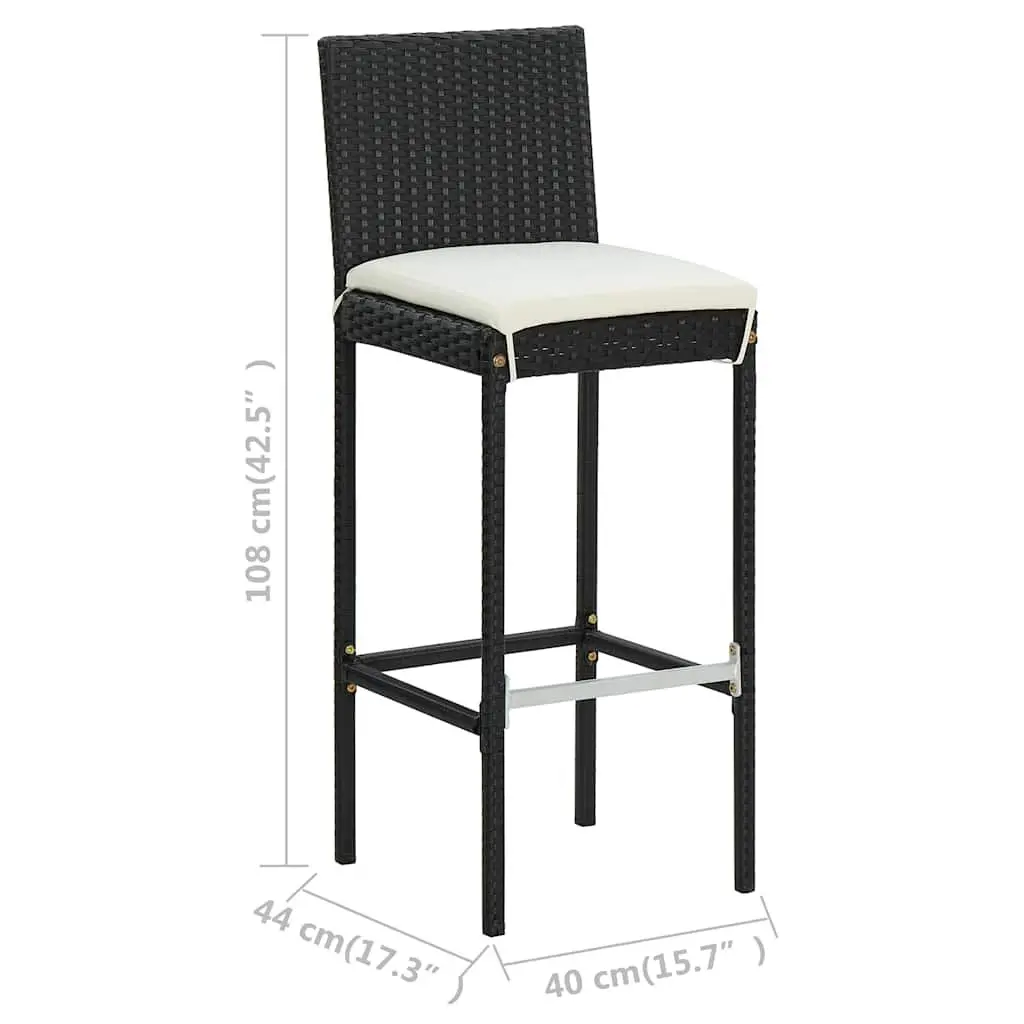 Outdoor Bar Stools Set Black Poly Rattan Garden Seating with Cushions 4 Piece
