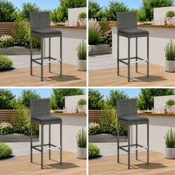 Friendly Grey Poly Rattan Bar Stools Set of 4 with Cushions
