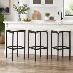 3-Piece Brown Rattan Bar Stools with Cushions