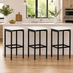 Bar Stools with Cushions Set of 3 Black PE Rattan Counter Height Seating