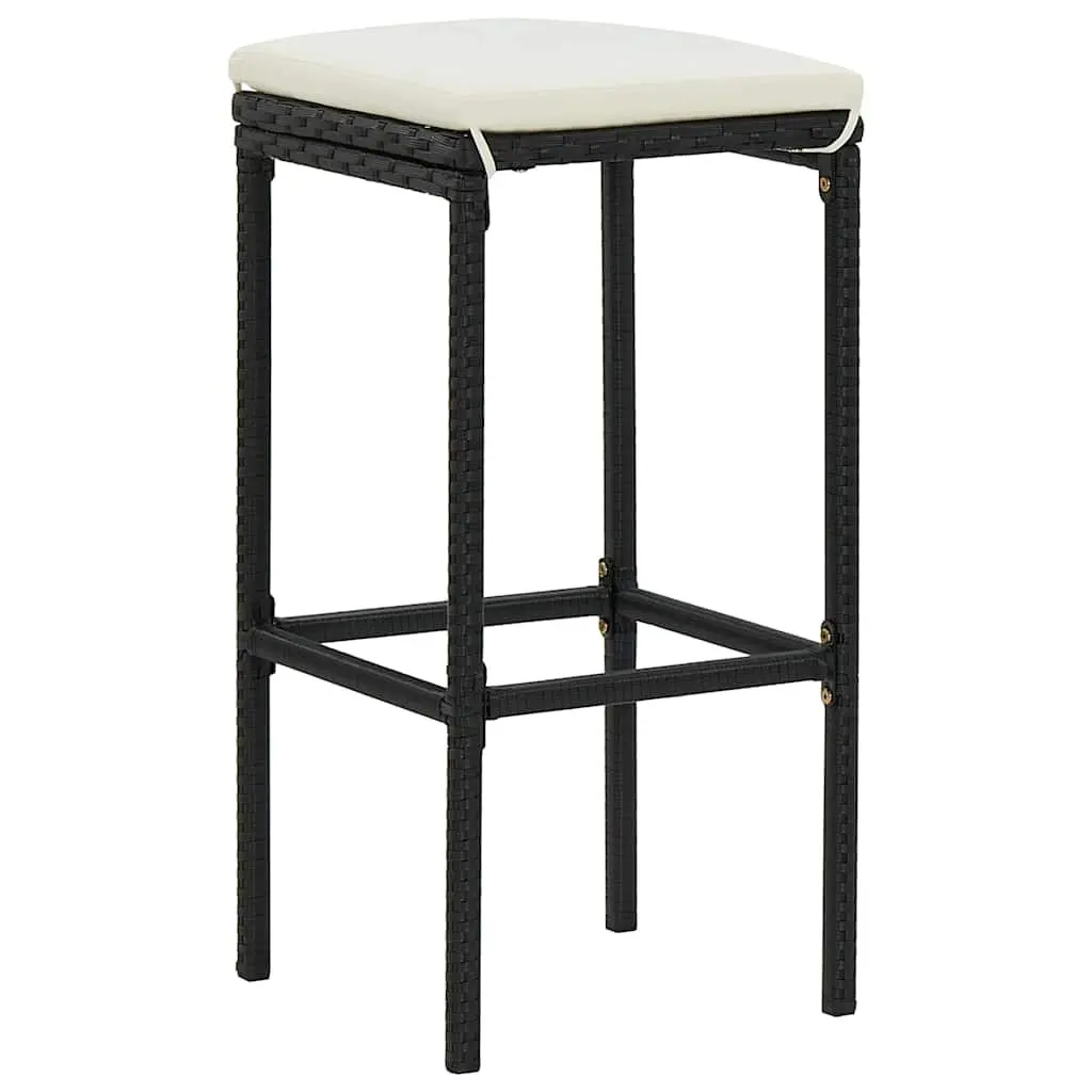 Bar Stools Cushioned Black PE Rattan Set of 6