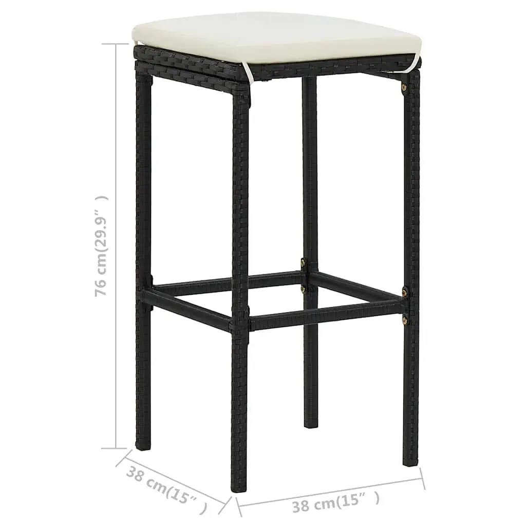 Bar Stools Cushioned Black PE Rattan Set of 6