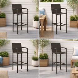 Bar Stools 4 Pieces Brown Outdoor Indoor Rattan Garden Seating with Footrest
