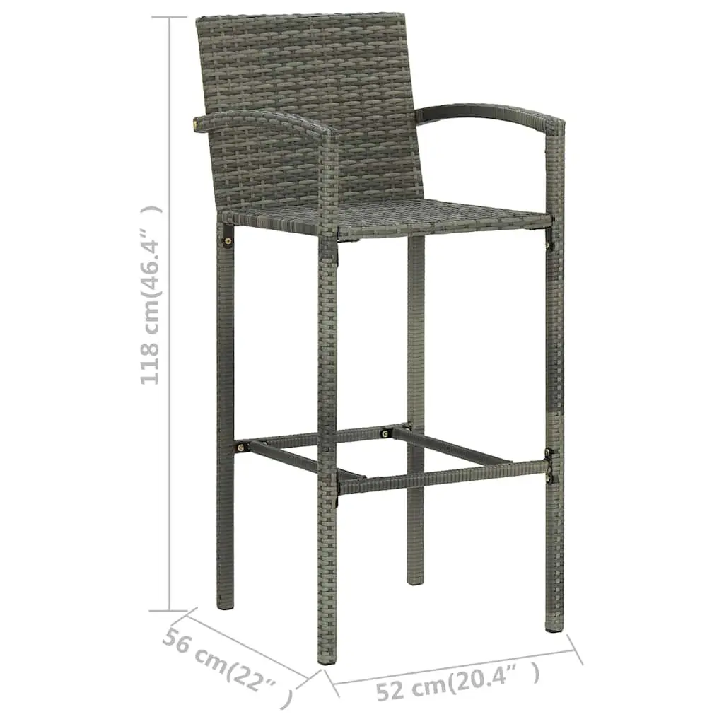 Outdoor Bar Stools 4 Pieces Grey PE Rattan Garden Seating Furniture Set