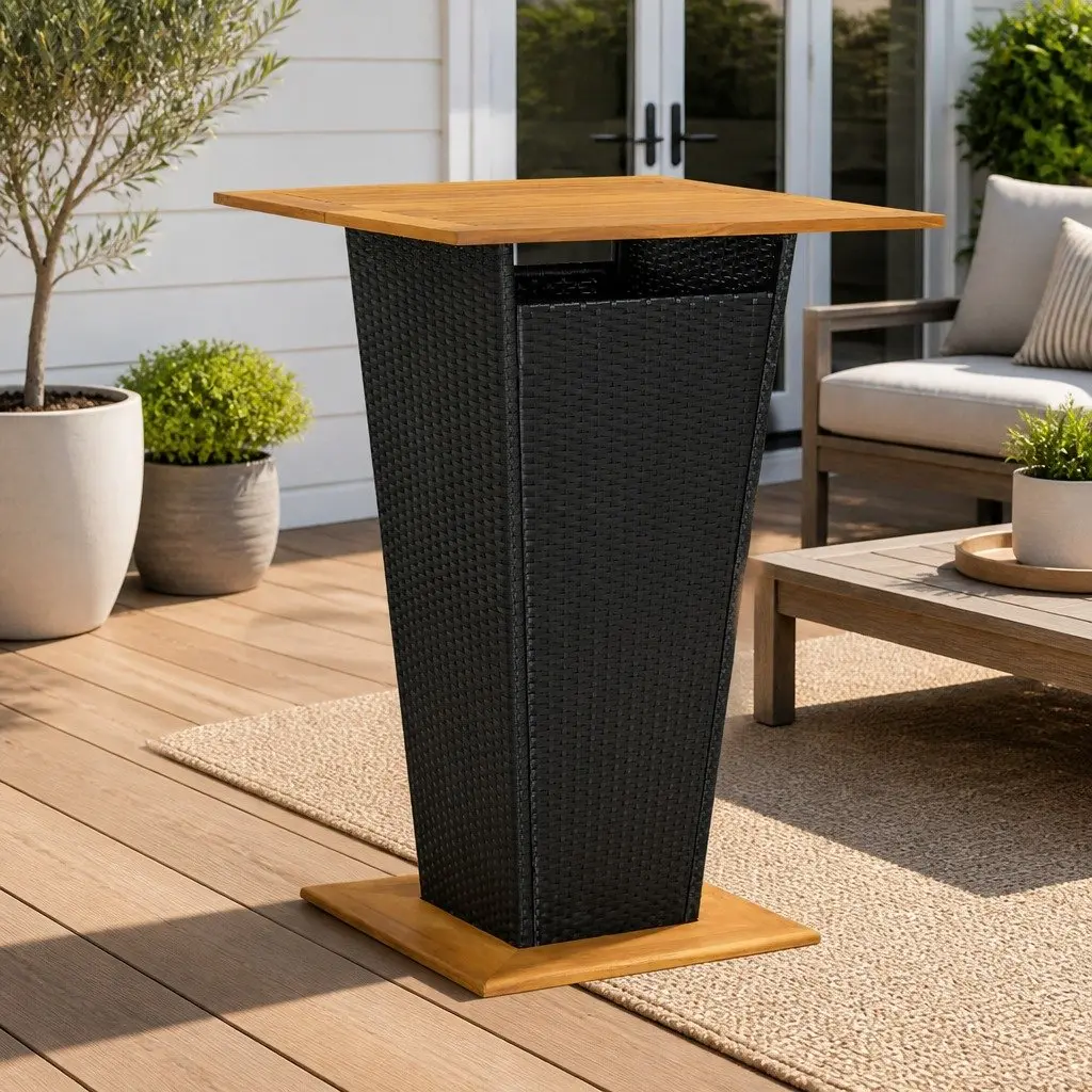 Black Outdoor Bar Table Rattan Weaving Acacia Wood 80 x 80 x 110 cm