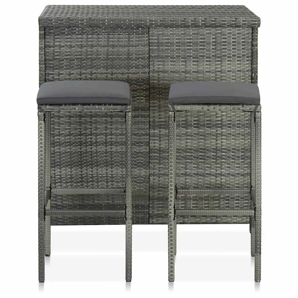 3 Piece Bar Set Poly Rattan Outdoor Garden Table Stools Grey