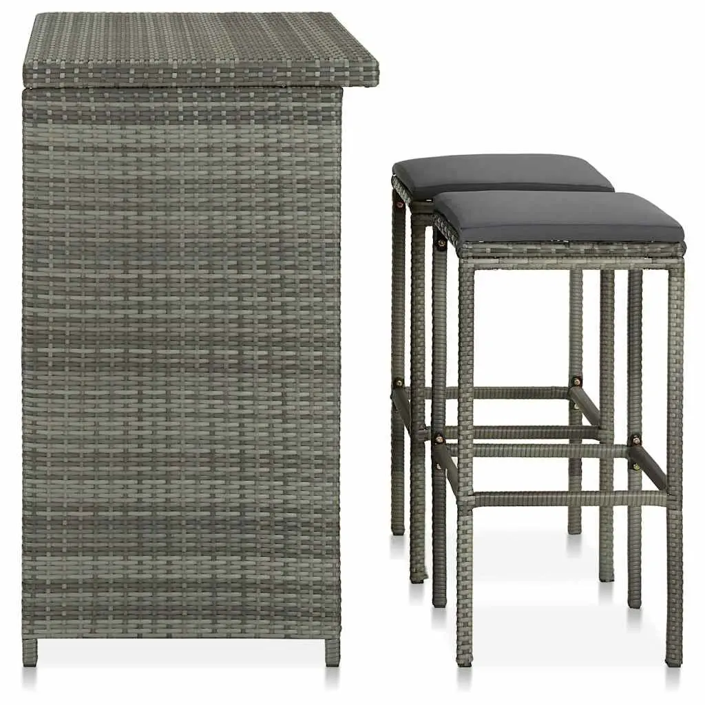 3 Piece Bar Set Poly Rattan Outdoor Garden Table Stools Grey