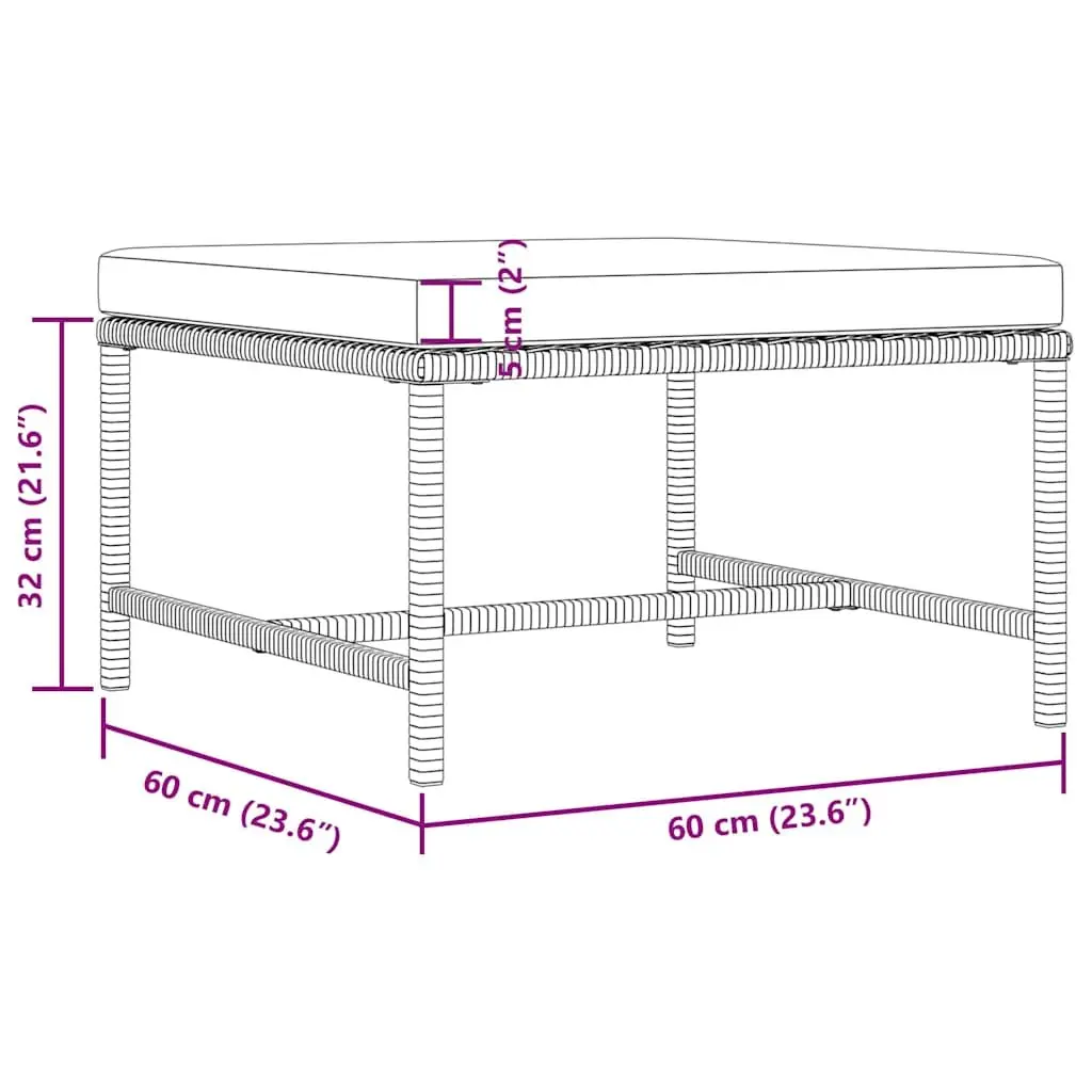 Outdoor Sectional Footrest Ottoman with Removable Cushion Grey Rattan Modular