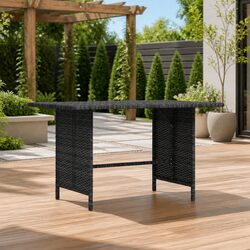 Outdoor Garden Dining Table Grey Poly Rattan Patio Furniture Steel Frame