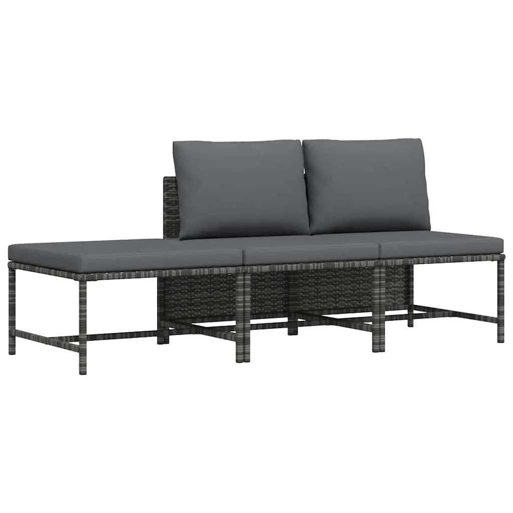 Grey Poly Rattan 3 Piece Outdoor Garden Sofa Set with Cushions Lounge Furniture