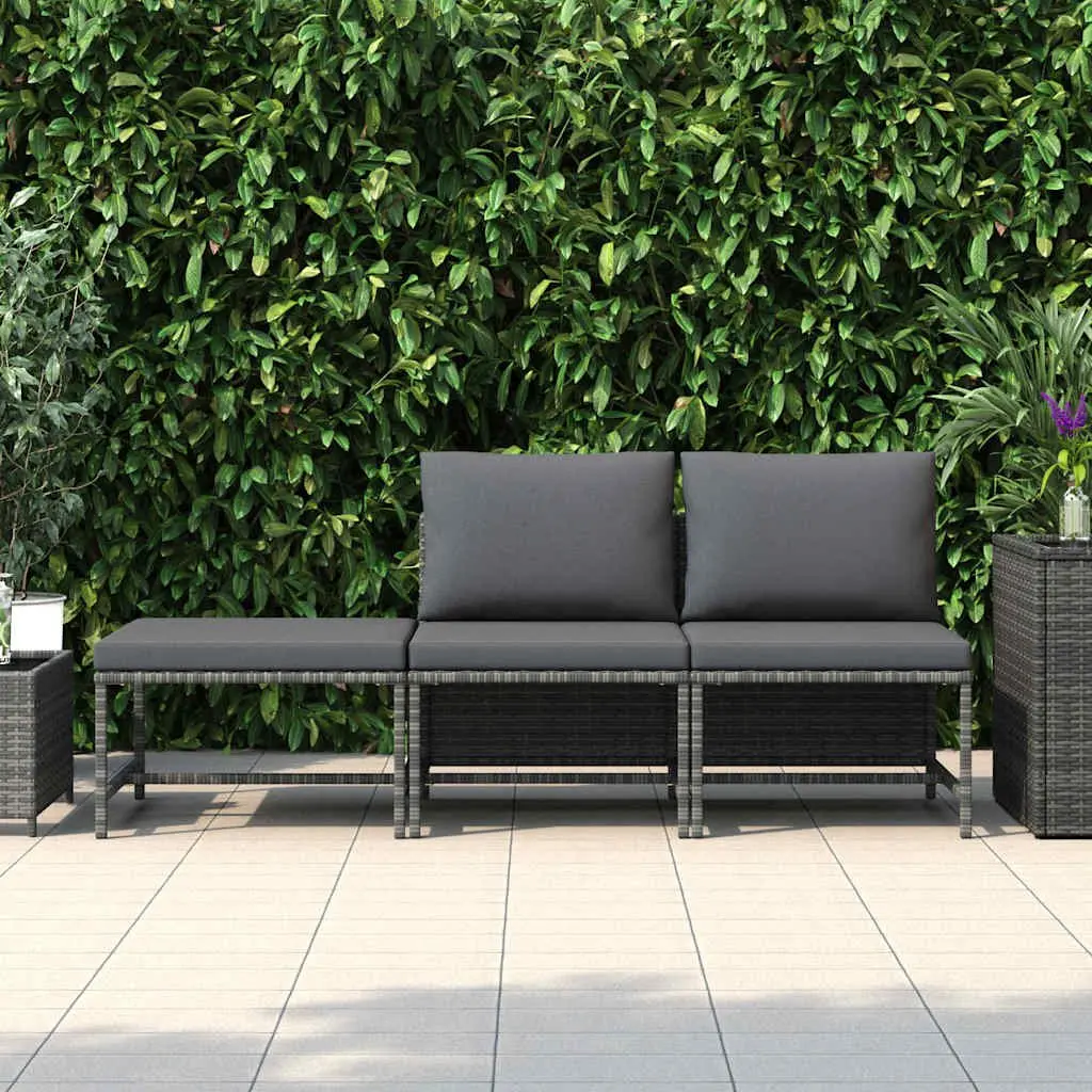 Grey Poly Rattan 3 Piece Outdoor Garden Sofa Set with Cushions Lounge Furniture