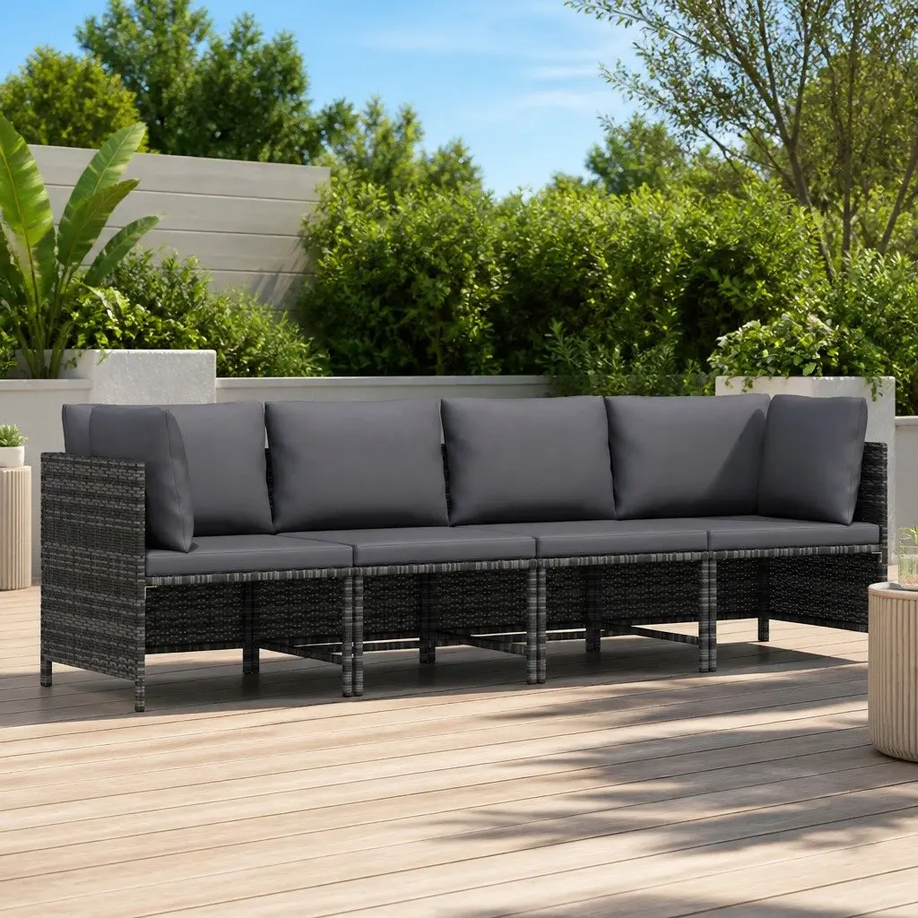 4-Seater Garden Sofa Outdoor Sectional Lounger Grey Poly Rattan Patio Furniture